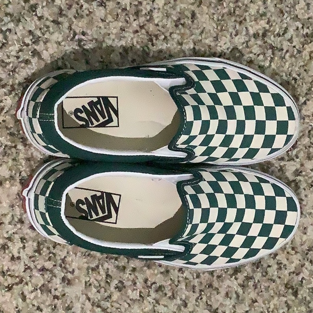 Green Checkered Slide On Vans